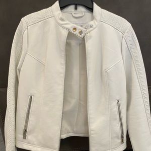 New York & Company White Faux Leather Moto Jacket